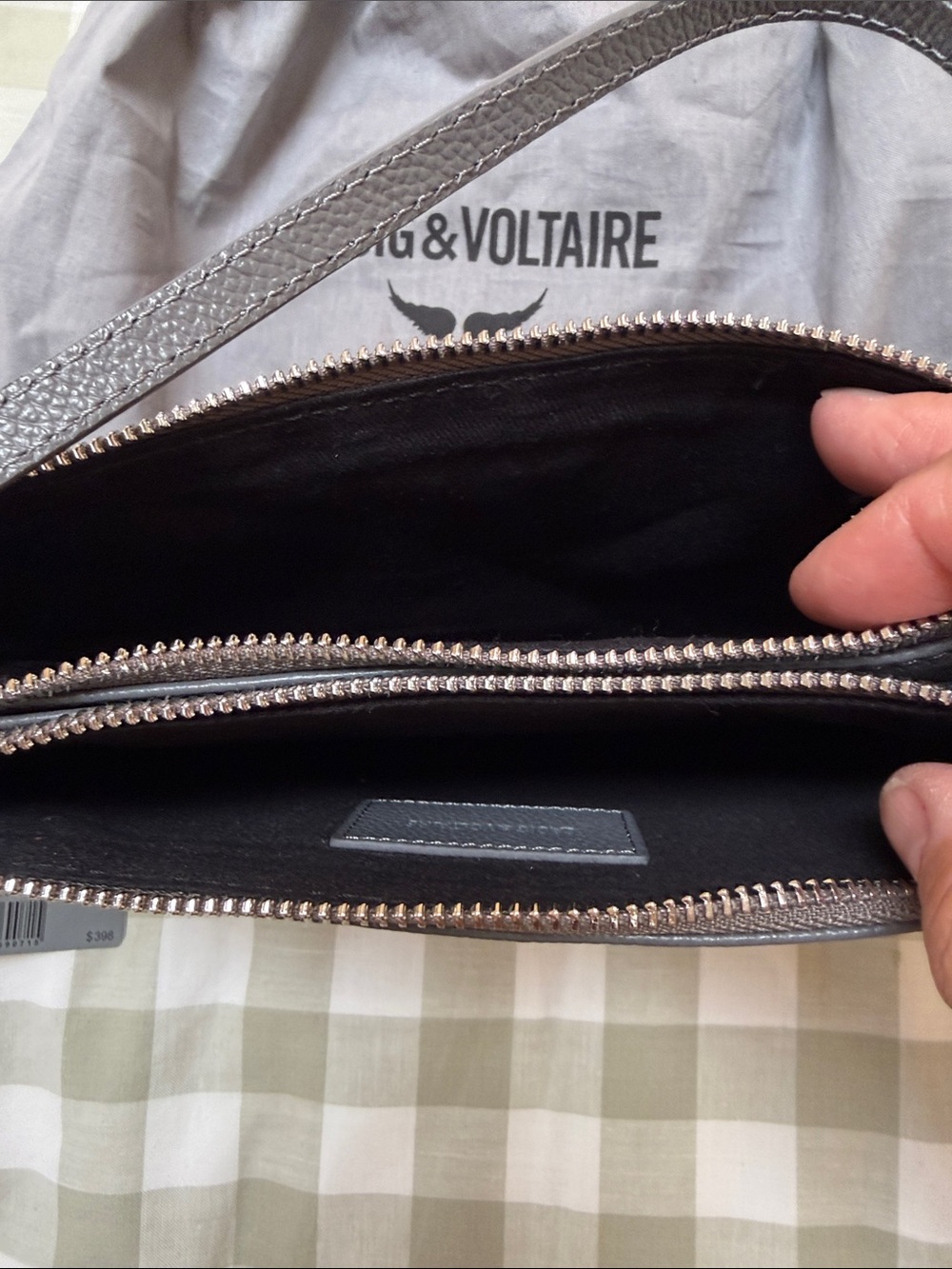 Zadig & Voltaire Gray Pebbled Leather Crossbody with Wing Logo - Picture 4 of 5